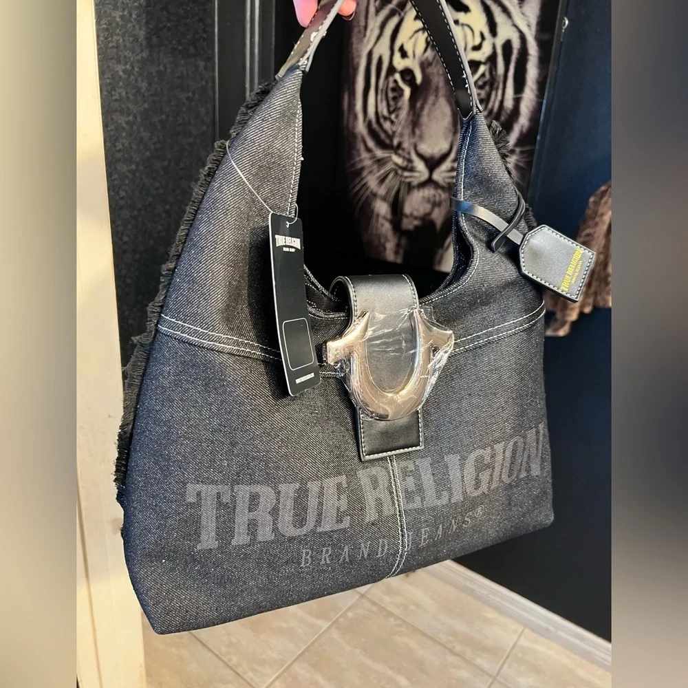 🖤True Religion Black Frayed Denim Hobo Bag🖤NWT